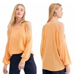 Free People We The Free Chill out long sleeve cold shoulder Orange Top S 🍊